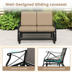 Outdoor 2-Person Glider Rocking Chair Loveseat with Thick Cushions and Metal Frame-Brown