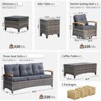 7 - piece Outdoor Rattan Patio Furniture Set with Swivel Rockers