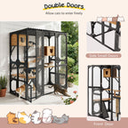 Outdoor Cat Enclosure With Sleeping Houses, Jumping Platforms, & Scratching Post