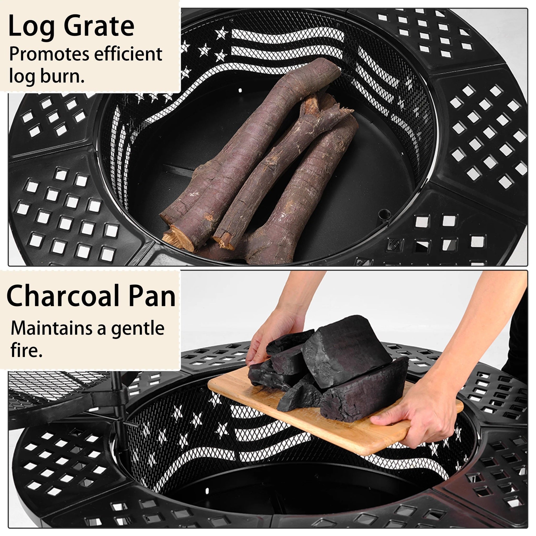 Trumanpick Fire Pit for outside 42" Wood Burning Fire Pit Tables with 2 Adjustable Swivel BBQ Grills, Lid, Poker for Patio Backyard BBQ Ice Storage