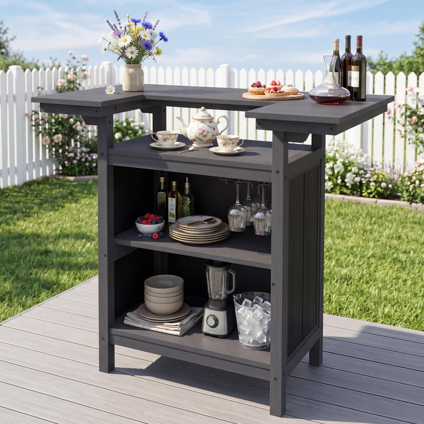 Outdoor Patio Bar Island with HDPE & Aluminum Frame