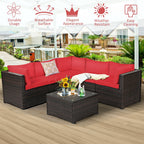 6 Piece Patio Furniture Sofa Set with Cushions