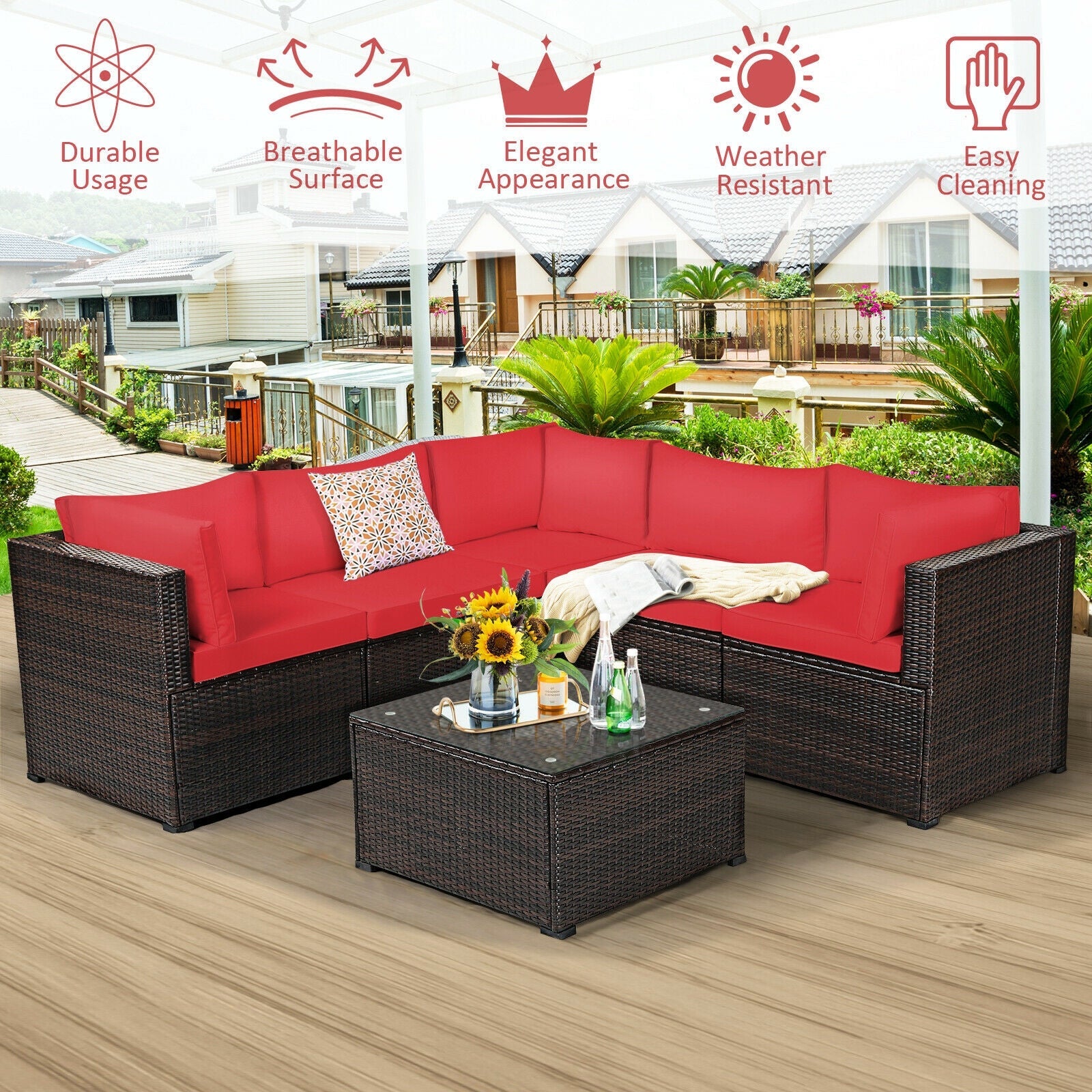 6 Piece Patio Furniture Sofa Set with Cushions