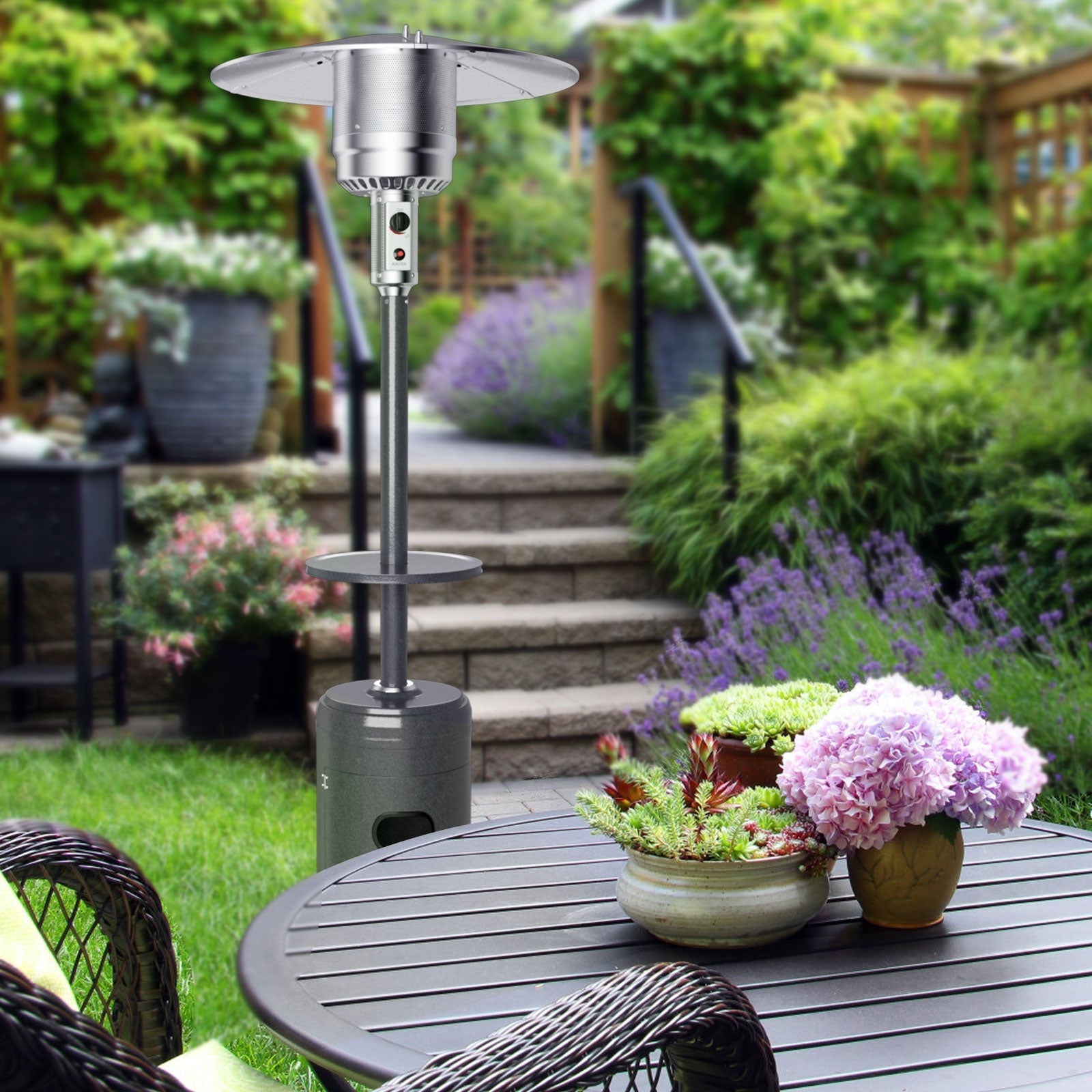 Outdoor Heater Propane Standing LP Gas Steel with Table