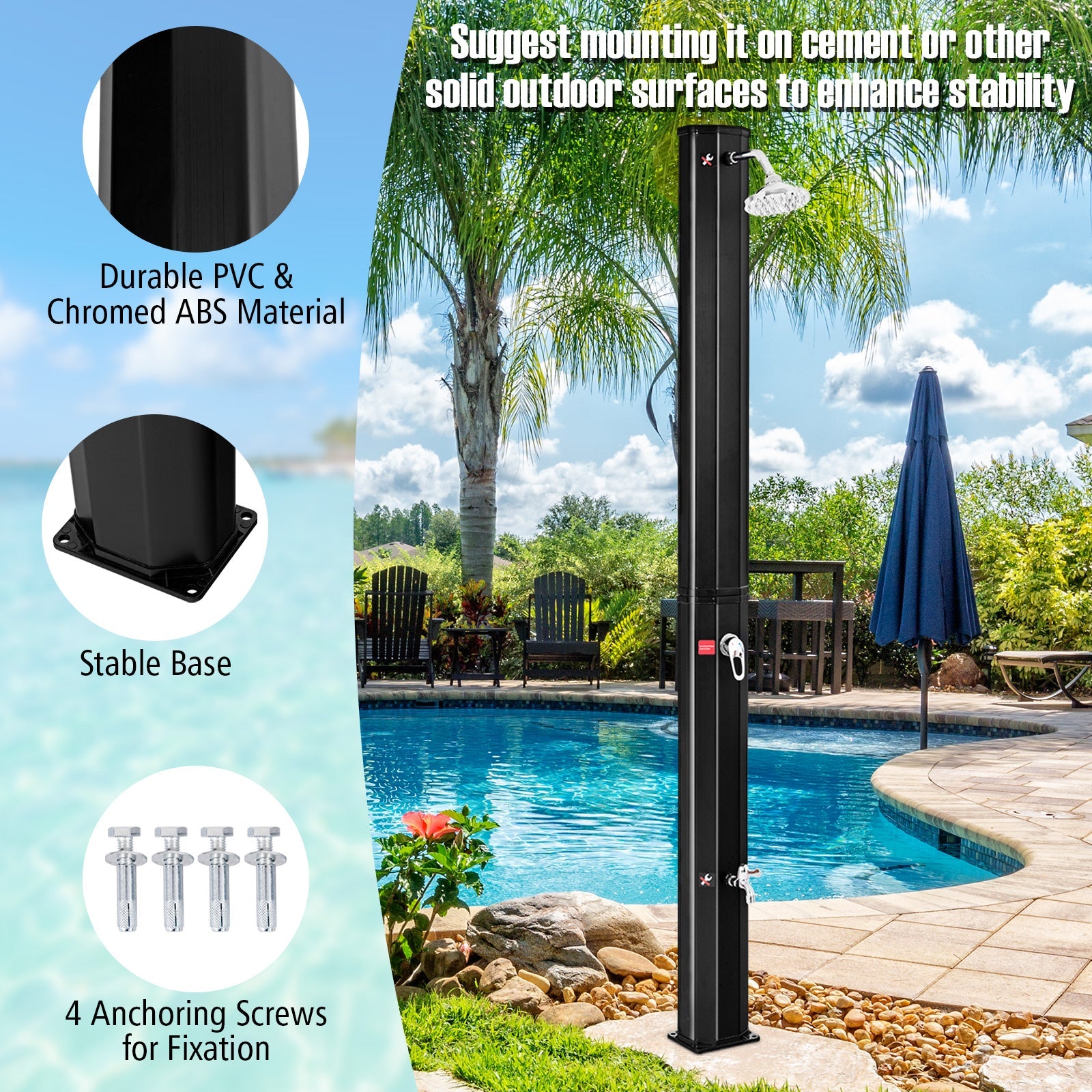 7.2 Feet Adjustable Outdoor Solar Heating Shower