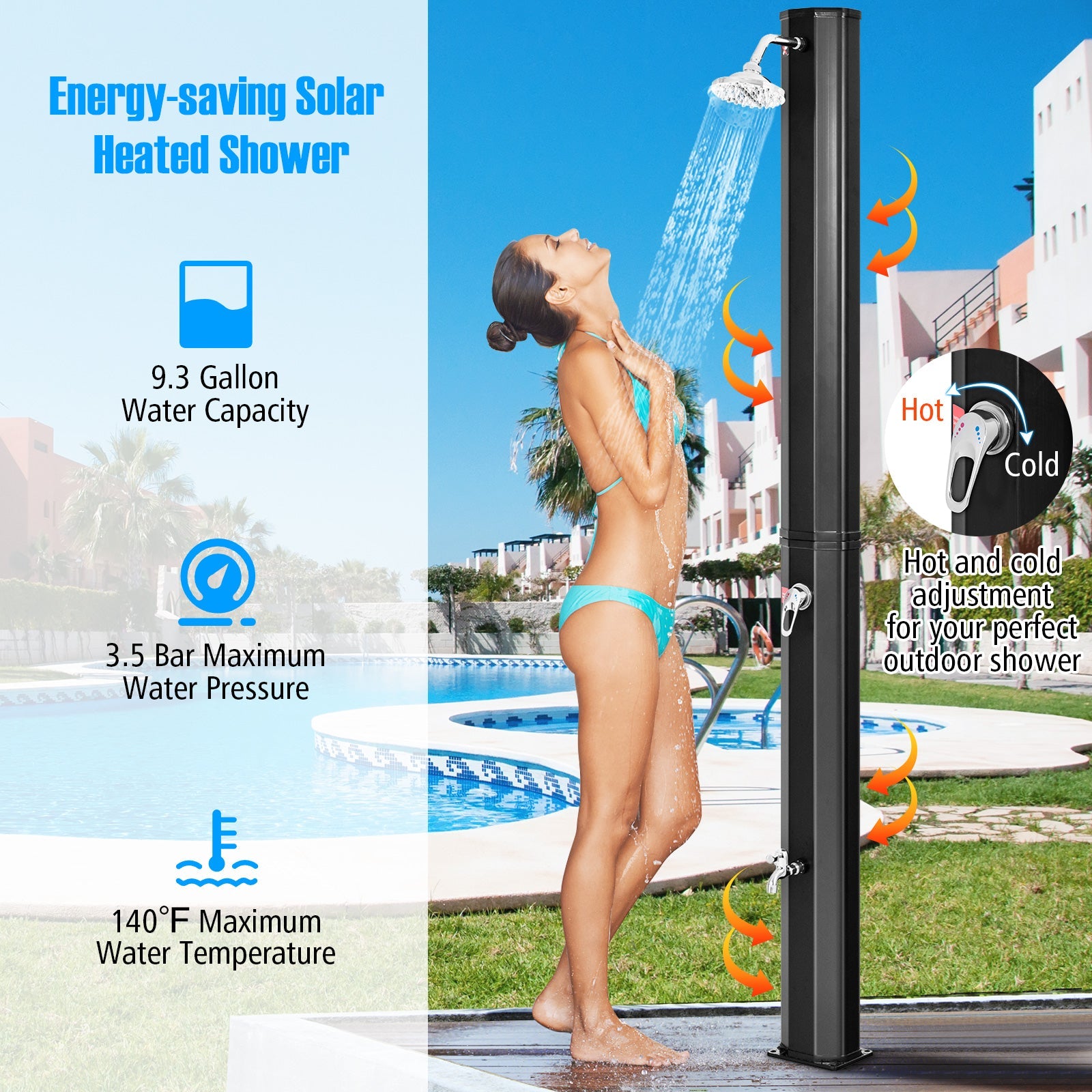 7.2 Feet Adjustable Outdoor Solar Heating Shower