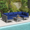 7 Piece Outdoor Furniture Set - Wicker Chairs with Tempered Glass Coffee Table