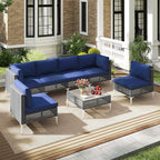 7 Piece Outdoor Furniture Set - Wicker Chairs with Tempered Glass Coffee Table