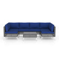 7 Piece Outdoor Furniture Set - Wicker Chairs with Tempered Glass Coffee Table