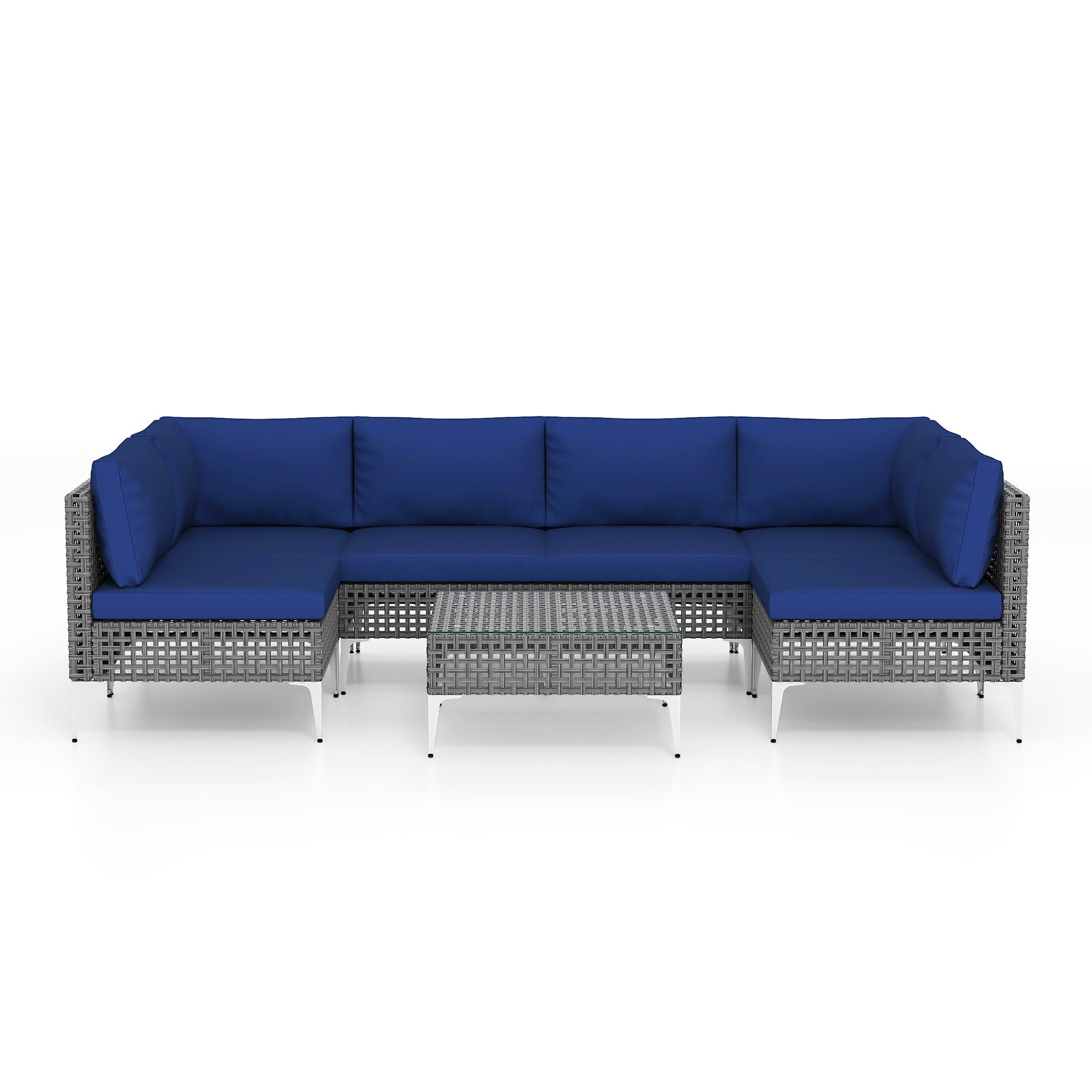 7 Piece Outdoor Furniture Set - Wicker Chairs with Tempered Glass Coffee Table
