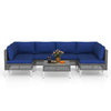 7 Piece Outdoor Furniture Set - Wicker Chairs with Tempered Glass Coffee Table