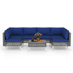 7 Piece Outdoor Furniture Set - Wicker Chairs with Tempered Glass Coffee Table