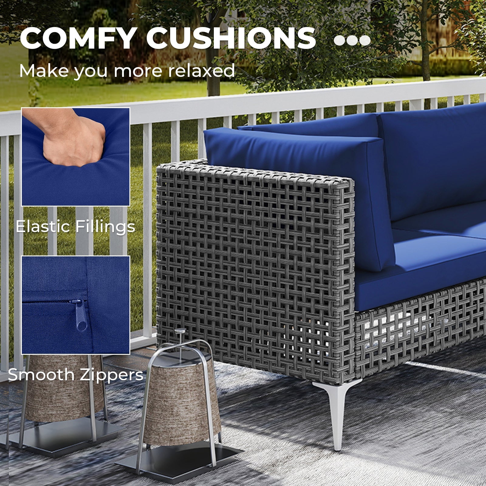 7 Piece Outdoor Furniture Set - Wicker Chairs with Tempered Glass Coffee Table