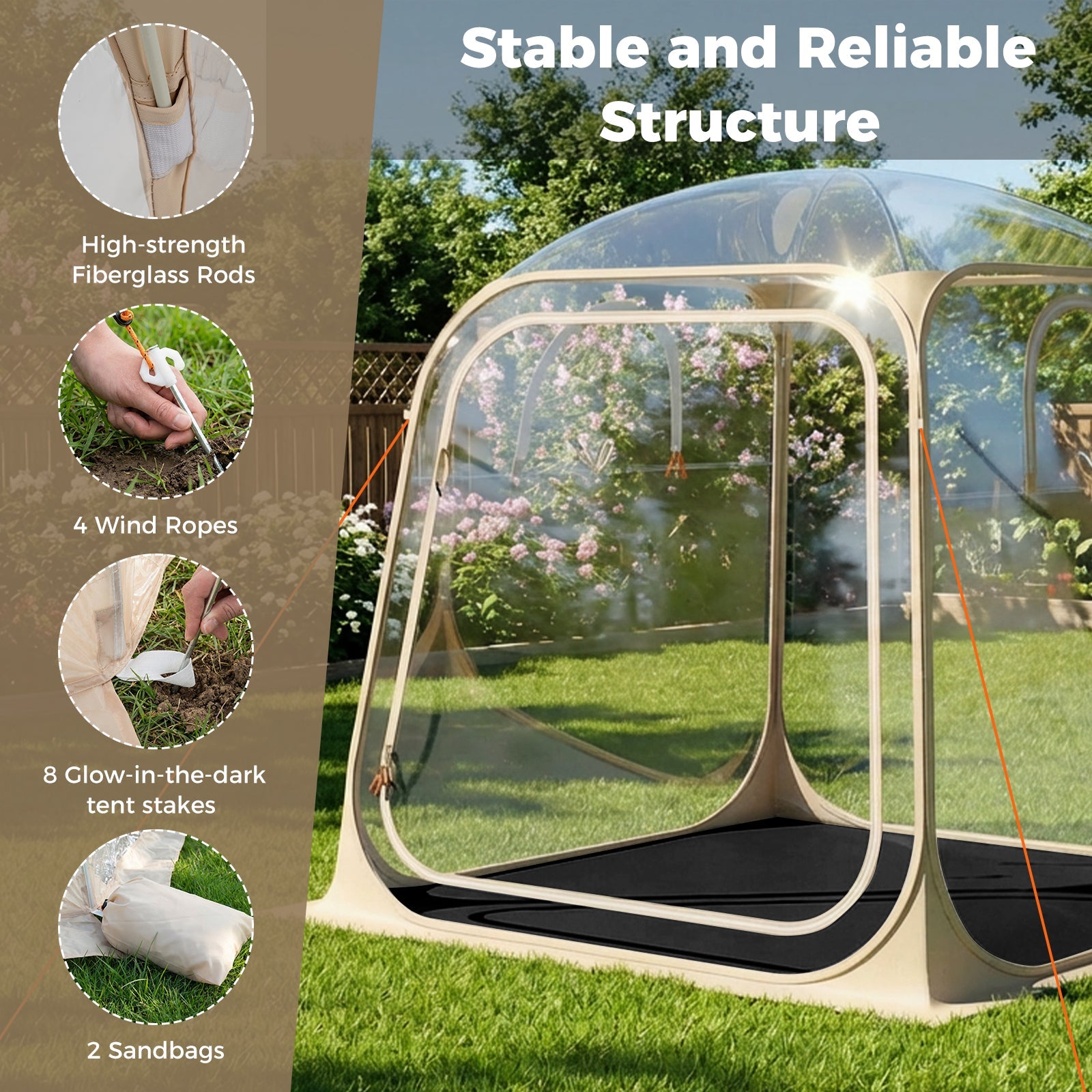 7 x 7 FT Pop Up Sports Tent Clear Bubble Tent All-Weather Waterproof Pod