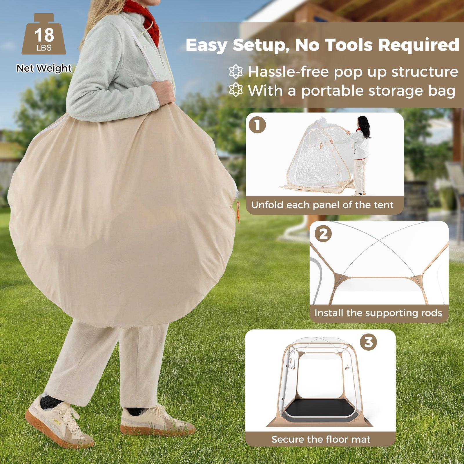 7 x 7 FT Pop Up Sports Tent Clear Bubble Tent All-Weather Waterproof Pod