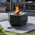 Sunjoy 28 in Smokeless Fire Pit with Removable Ash Pan, Outdoor Portable Wood Burning Fireplace with PVC Cover and Fire Poker ,Ideal for Camping, Bonfire, and Backyard, Black