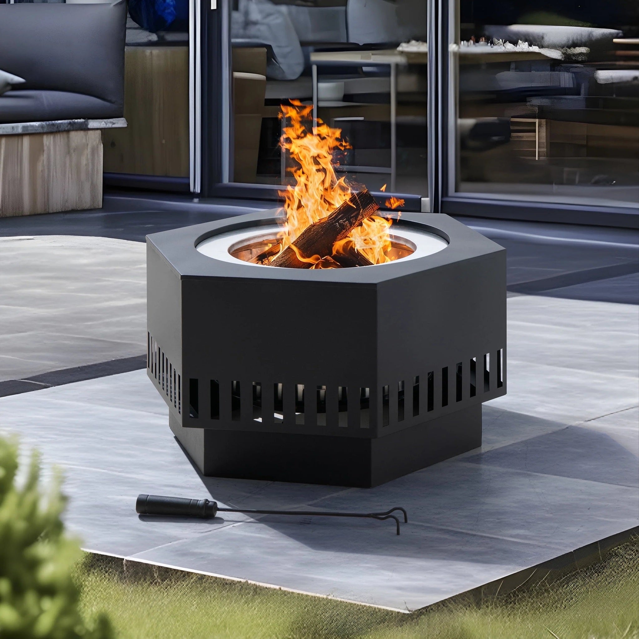 Sunjoy 28 in Smokeless Fire Pit with Removable Ash Pan, Outdoor Portable Wood Burning Fireplace with PVC Cover and Fire Poker ,Ideal for Camping, Bonfire, and Backyard, Black
