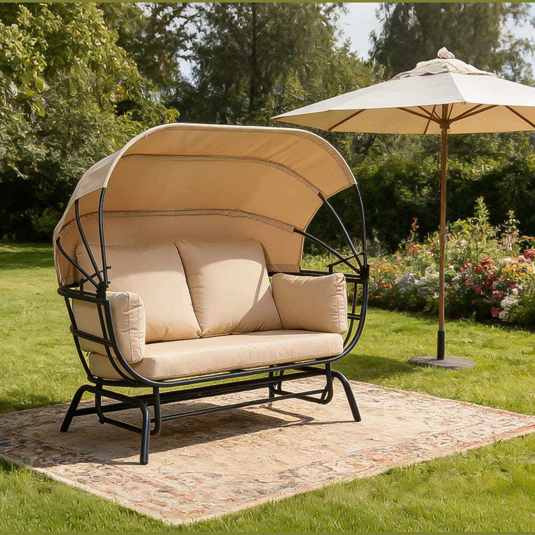 2-Person Outdoor Glider Swing Chair with Adjustable Canopy