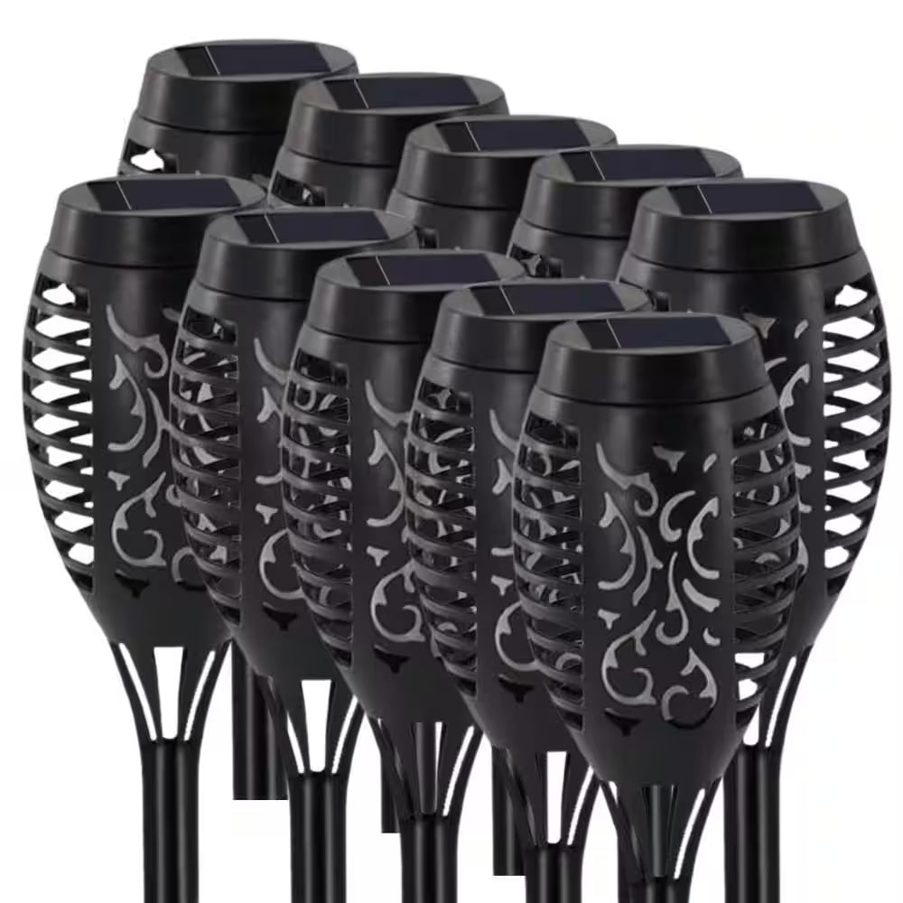 1-Pack Black ABS Solar Flickering Flame Torch Lights Outdoor Waterproof Garden Decor