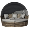 Outdoor Round Daybed Set PE Rattan Dark Gray 4 Piece Canopy