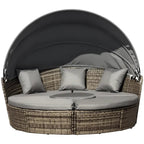 Outdoor Round Daybed Set PE Rattan Dark Gray 4 Piece Canopy
