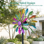 Wind Spinners Outdoor Metal, 360Â° Kinetic Wind Spinner with Stake, Metal Garden Yard Patio Lawn Windmill Decor (12.6" Dia, 56.7" H, Rainbow Petal)