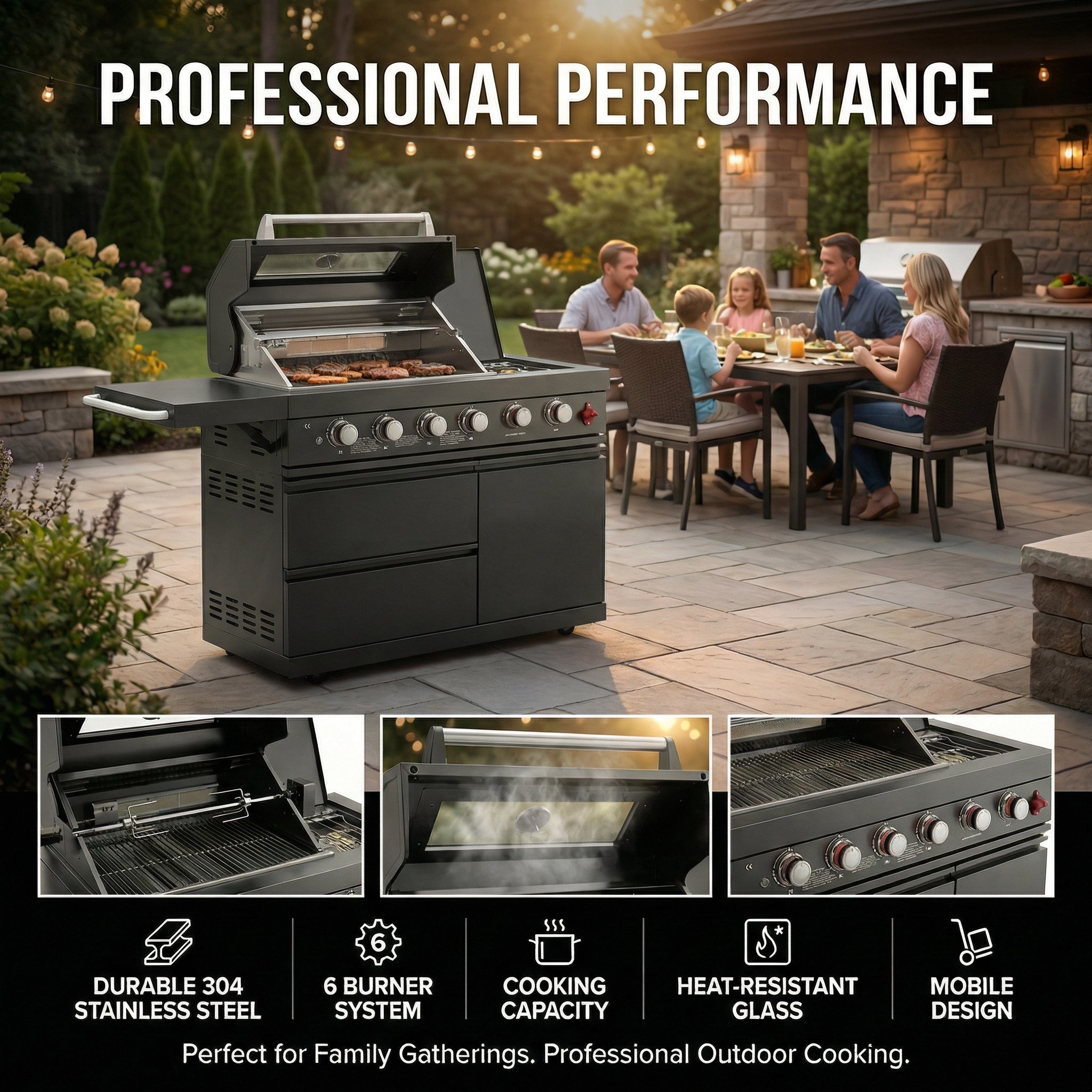 46-Inch 75300 BTU 6-Burners Deluxe Stainless Steel Gas Outdoor Barbecue Grill