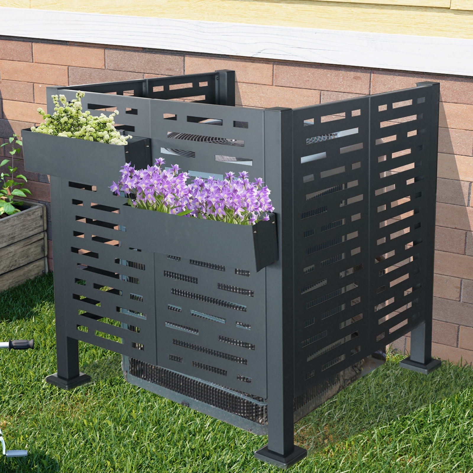 Air Conditioner Fence For Outdoor Units, Metal Privacy Fence Cover, 3 Fence Panel