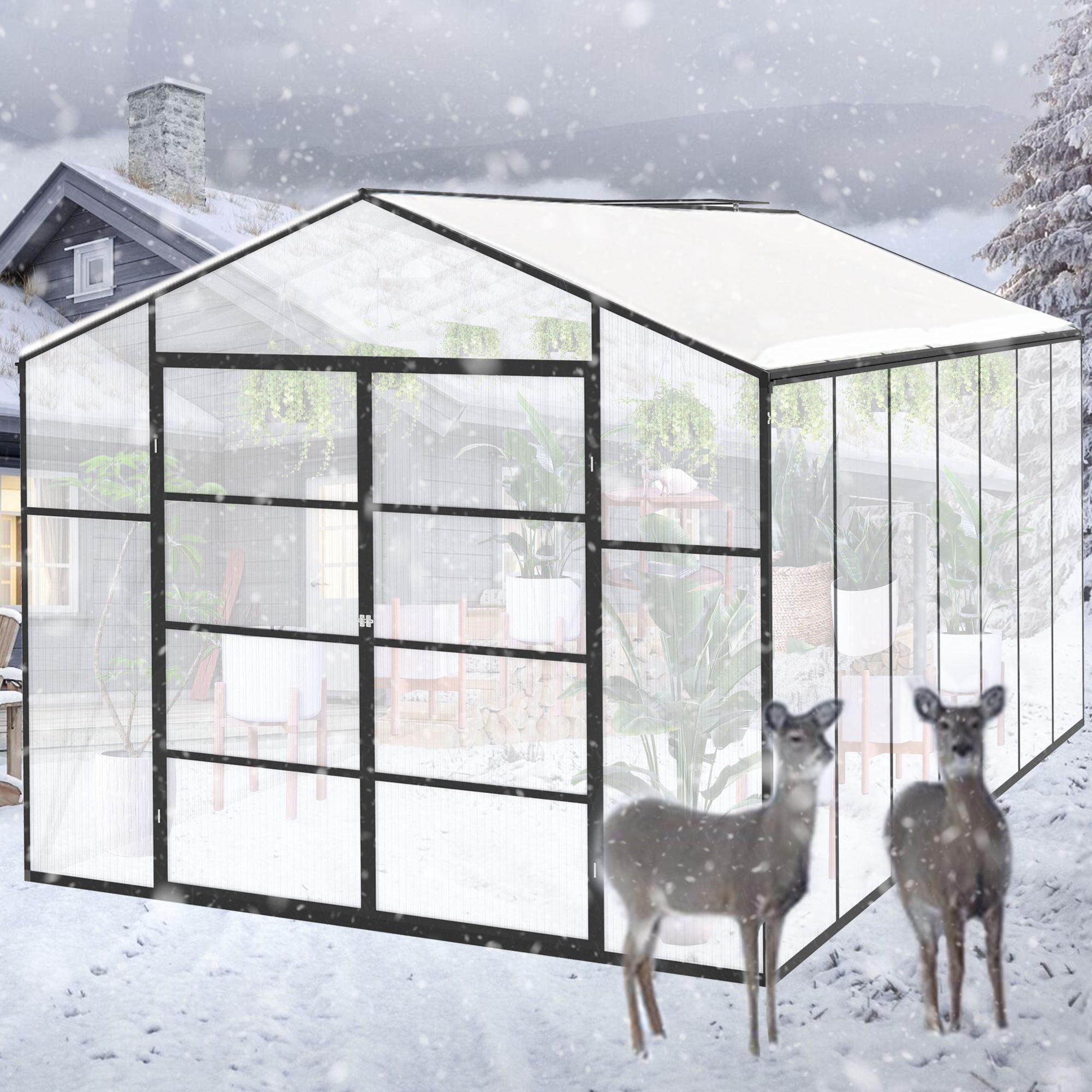 Gain Height Windproof Aluminum Greenhouse with Raised Base