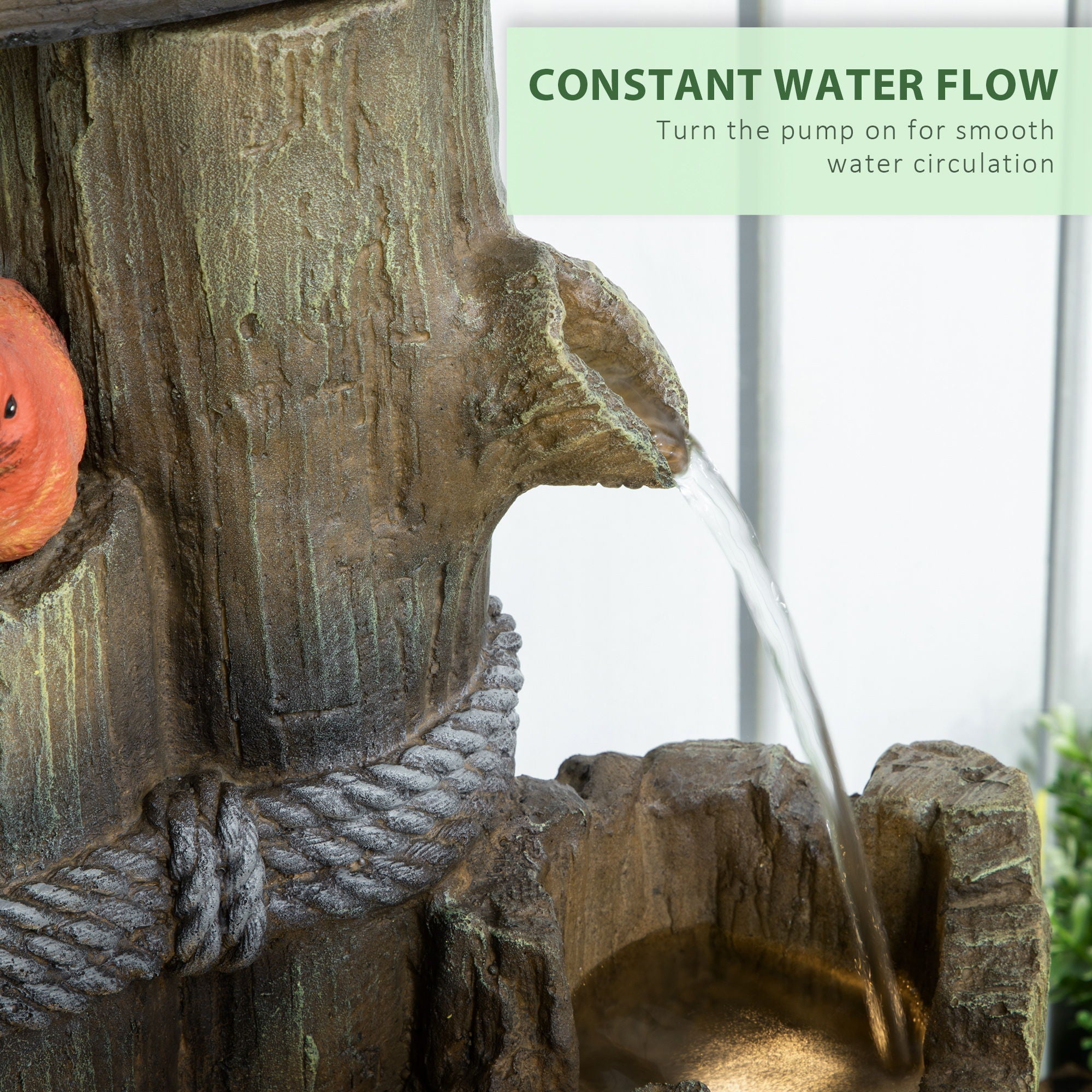 Outdoor Fountain With Birdhouse, Cascading Garden Waterfall