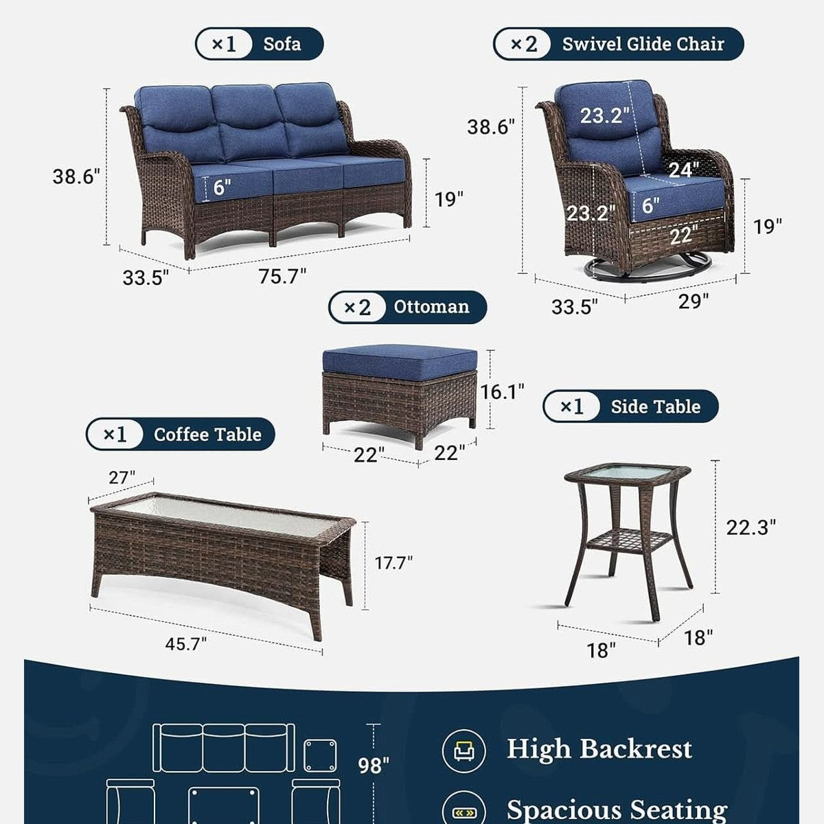 Luxury Outdoor Patio Furniture Set with Thick Cushions