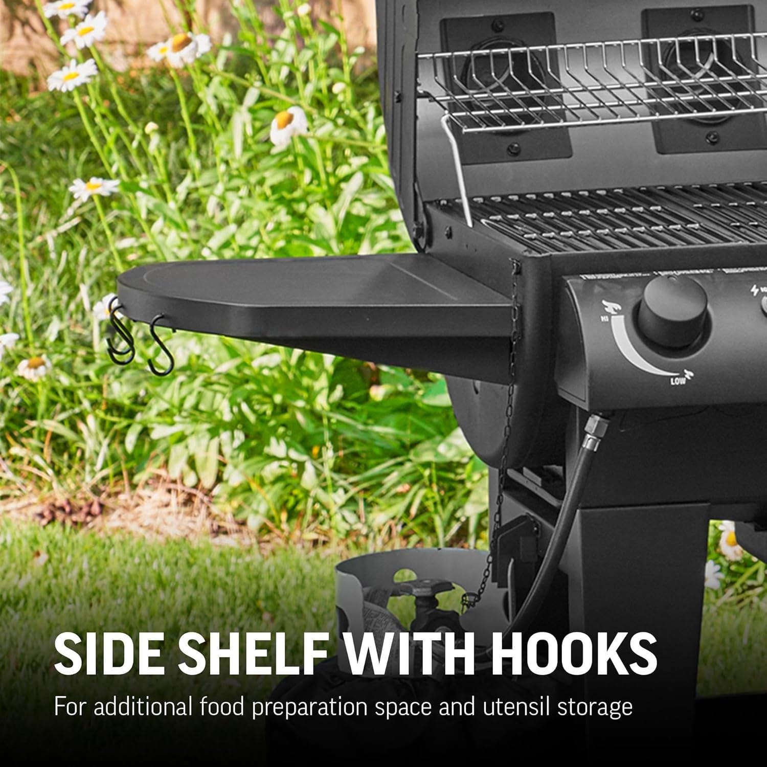 Char-Griller ® Dual-Function 2-Burner 24,000 BTU Propane Gas and Charcoal Combination Grill and Smoker with 870 Cooking Square Inches in Black, Model E5030