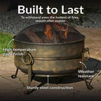 Cauldron 24 In. X 23 In. round Steel Wood Fire Pit with Spark Screen in Black