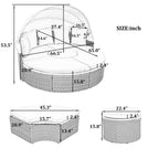 Outdoor Patio Round Rattan Daybed Sectional Beige Retractable Canopy
