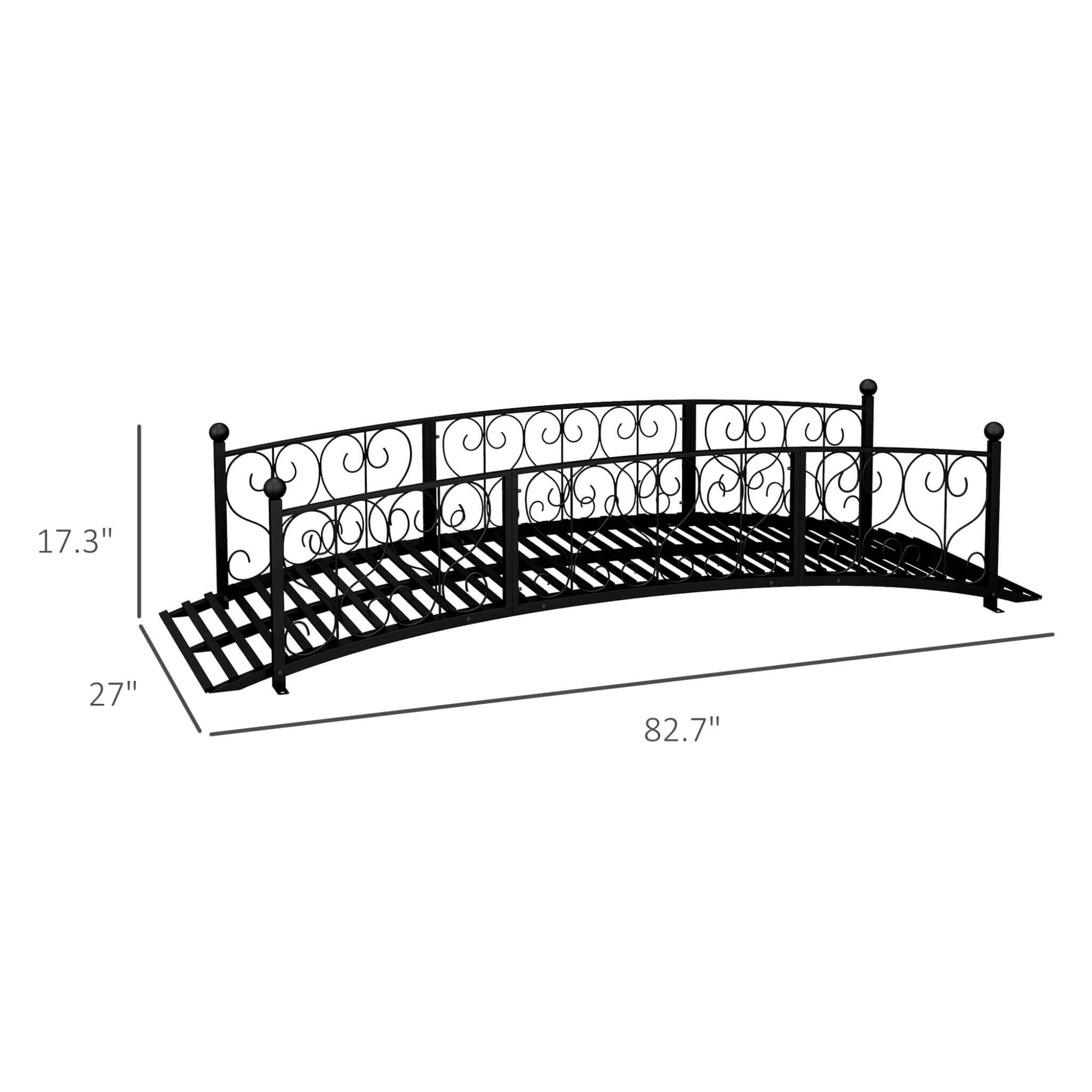 7 FT Decorative Metal Arch Footbridge - Garden Bridge with Safety Siderails