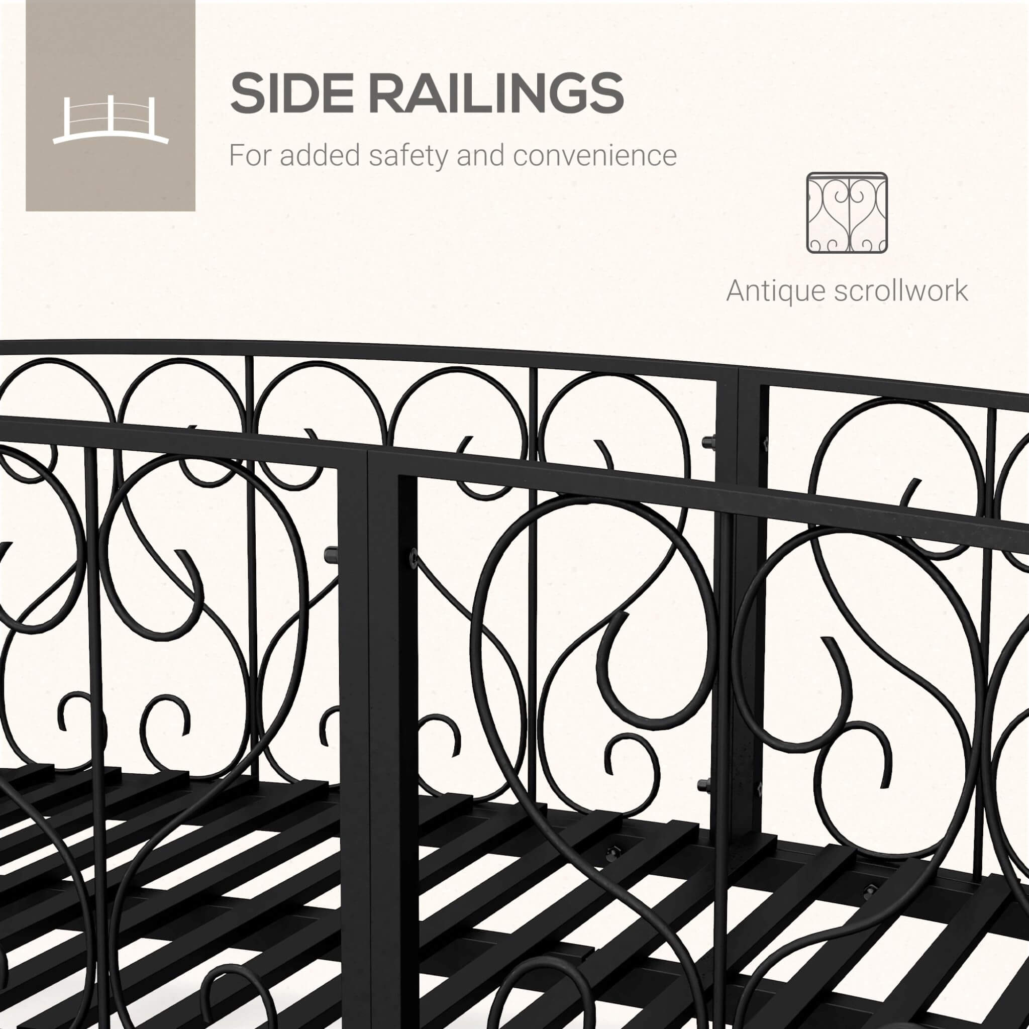 7 FT Decorative Metal Arch Footbridge - Garden Bridge with Safety Siderails