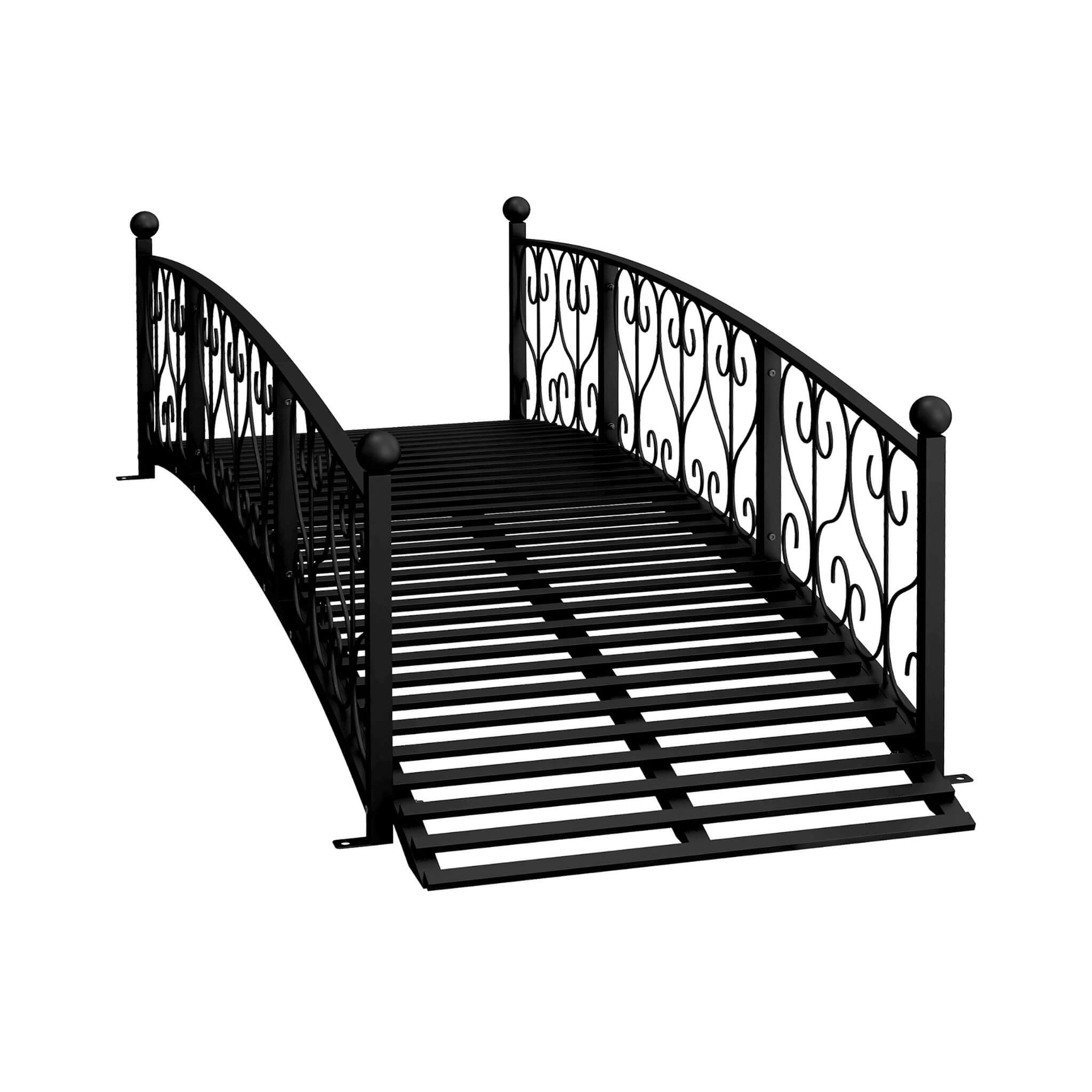 7 FT Decorative Metal Arch Footbridge - Garden Bridge with Safety Siderails