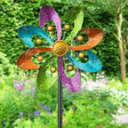 Metal Wind Spinners Outdoor, 360Â° Wind Sculpture Spinner with Metal Stake, Waterproof Spinners Green Kinetic Wind Spinner for Yard Lawn Decor (A- Colourful 1PC)