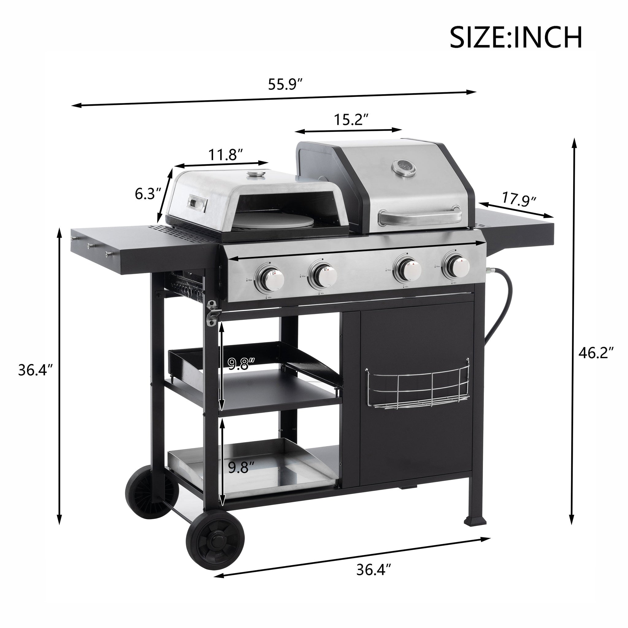 2+2 multifunctional gas barbecue grill and covered grill combination for outdoor cooking