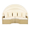 Outdoor Patio Round Rattan Daybed Sectional Beige Retractable Canopy