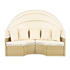 Outdoor Patio Round Rattan Daybed Sectional Beige Retractable Canopy