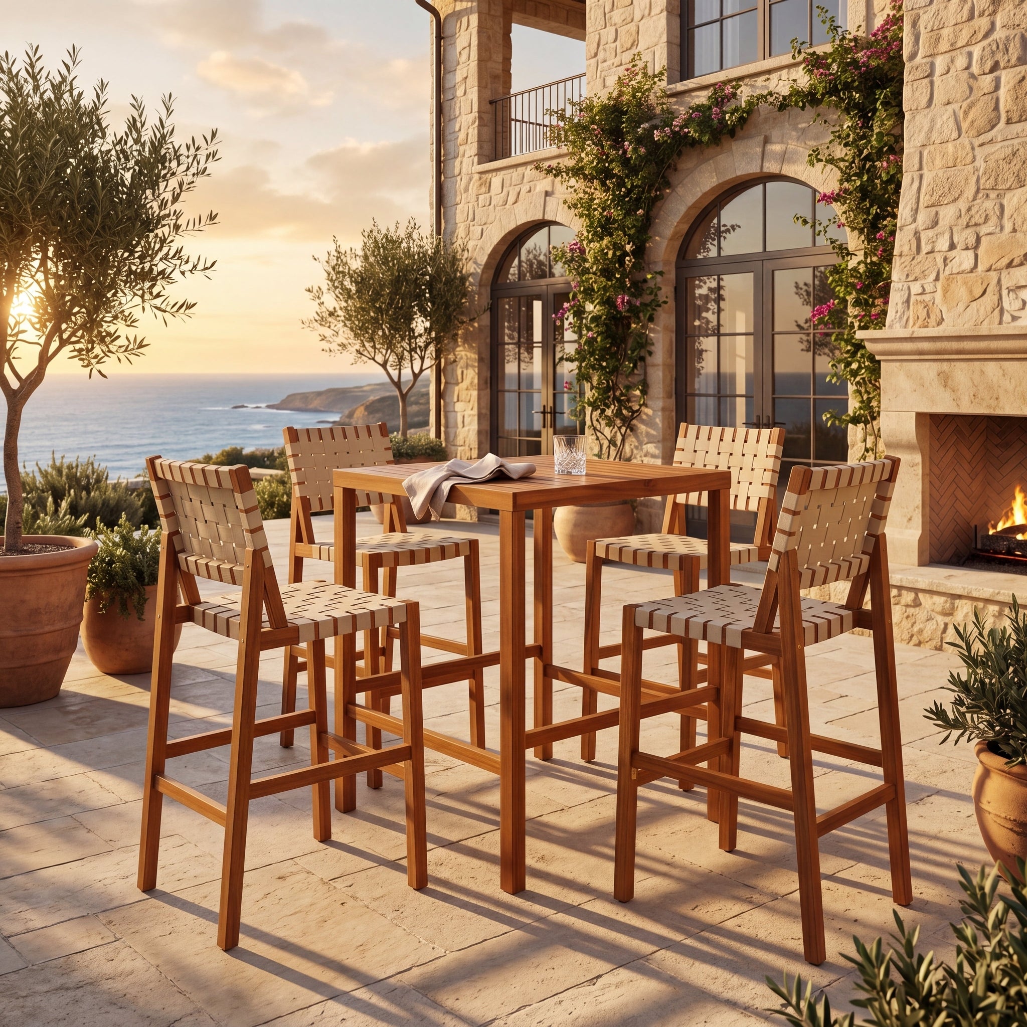 30.5 Inch Seat Height Outdoor Acacia Solid Wood Patio Furniture Set