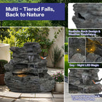 Concrete Rock Waterfall Fountain with LED Lights