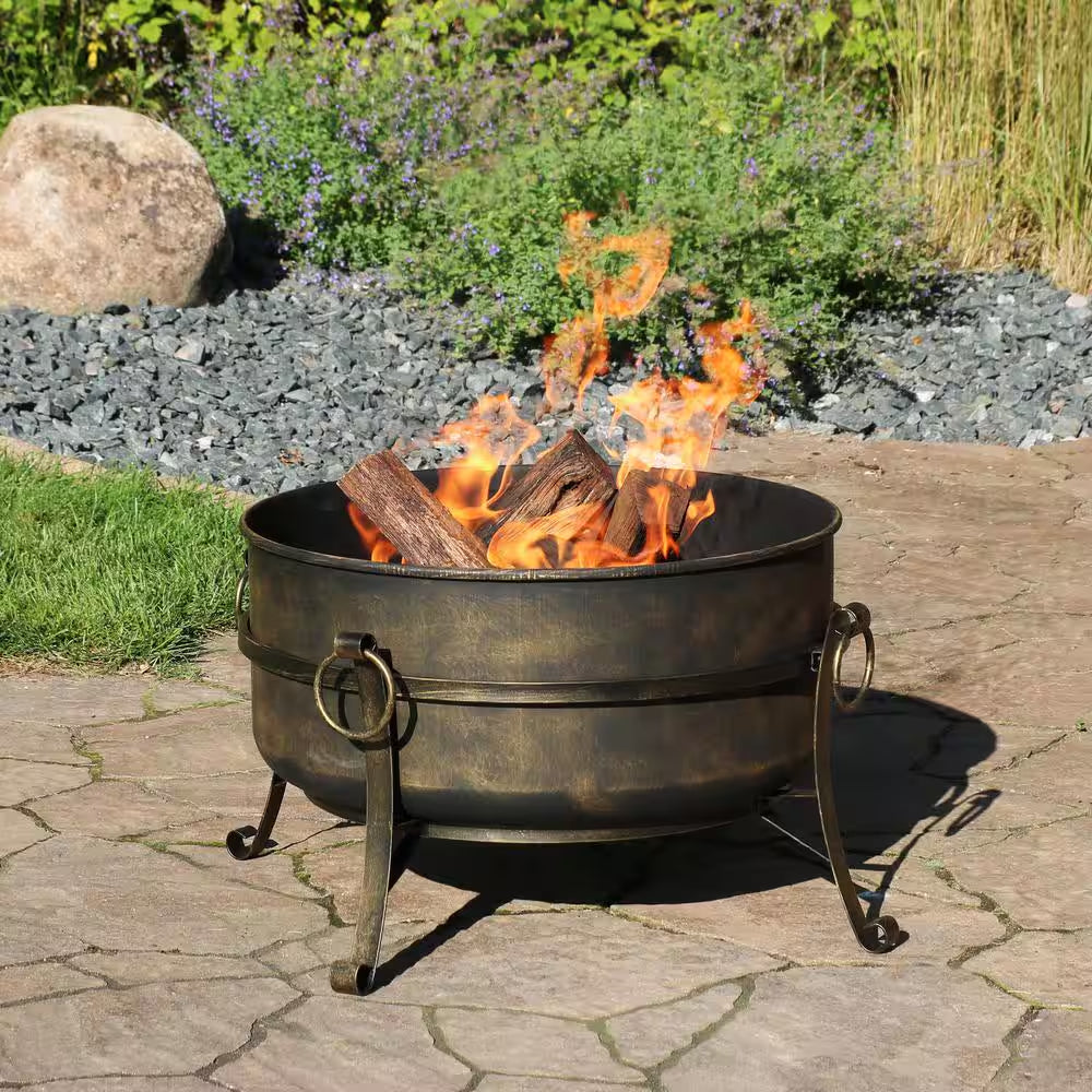 Cauldron 24 In. X 23 In. round Steel Wood Fire Pit with Spark Screen in Black