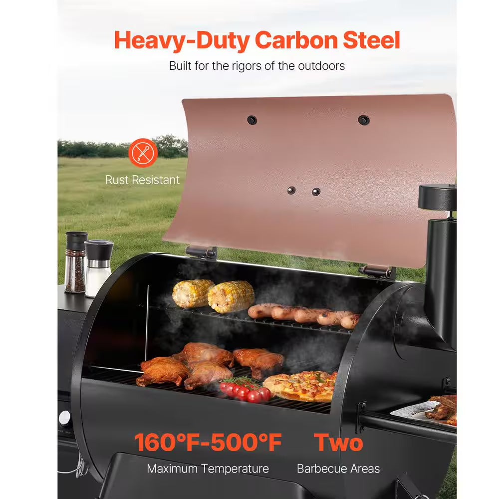 Wood Pellet Grill and Smoker, 8 in 1 BBQ Grills for Outdoor Cooking, 575 Sq.In. Cook Area Electric Smokers,Control Black