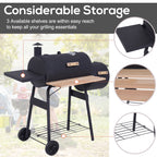 48" Steel Portable Backyard Charcoal BBQ Grill and Offset Smoker Combo