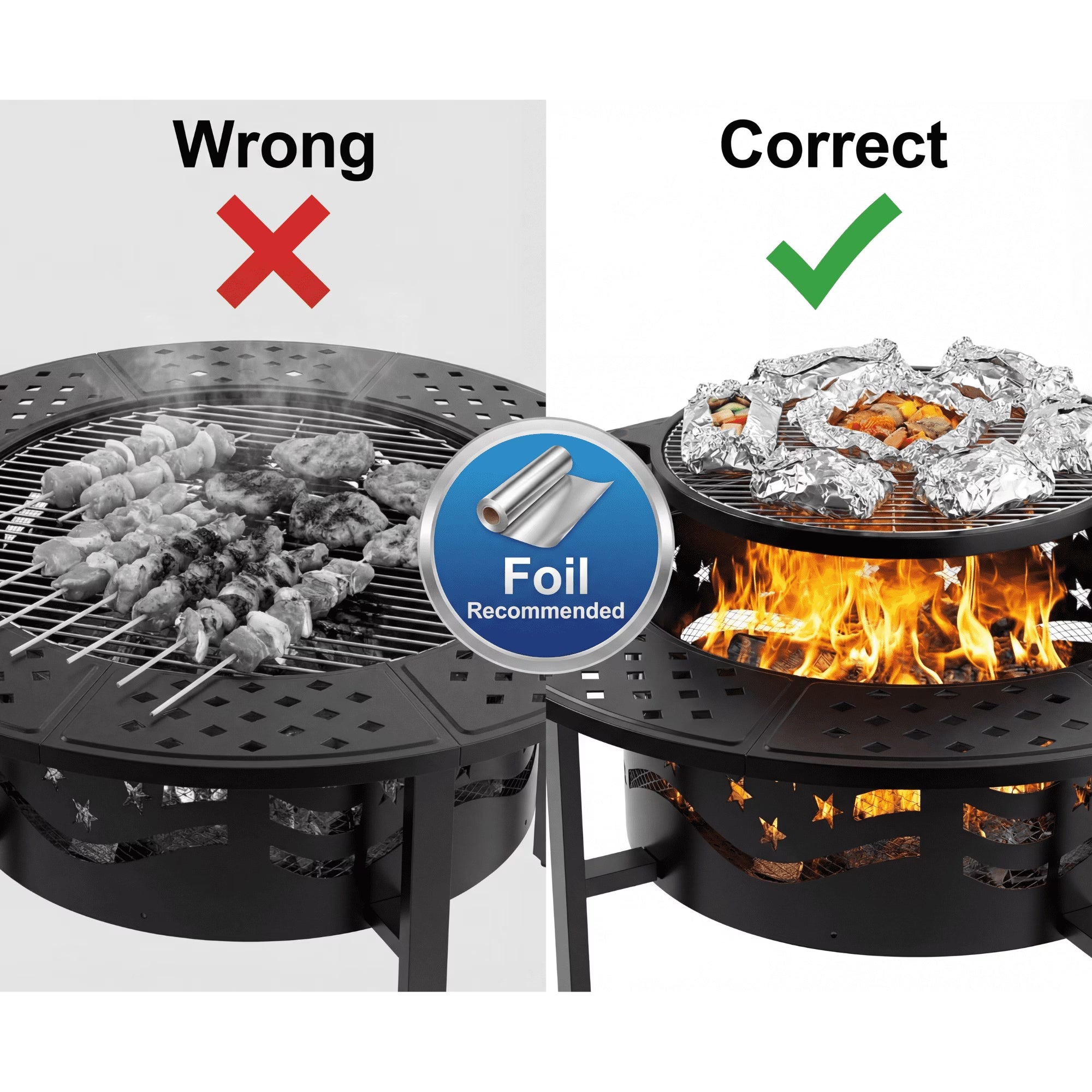 Trumanpick Fire Pit for outside 42" Wood Burning Fire Pit Tables with 2 Adjustable Swivel BBQ Grills, Lid, Poker for Patio Backyard BBQ Ice Storage