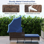 Outdoor Daybed with Retractable Canopy - Wicker Rattan Patio Lounger