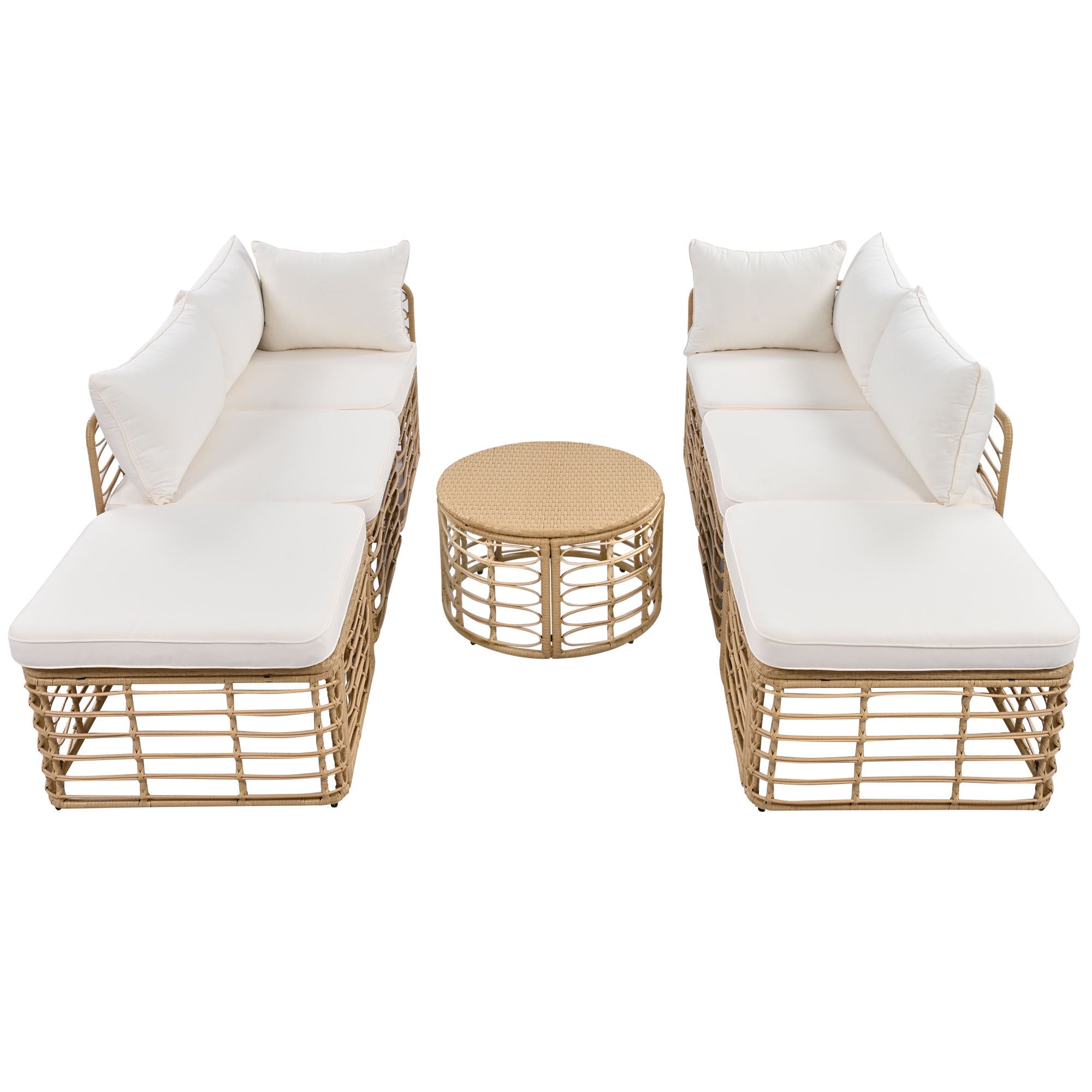 7 Pieces Outdoor Patio Furniture, All-Weather Rattan Sectional Sofa Set with table