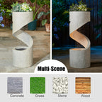Outdoor Water Fountain with LED Light, Decorative Tiered Curved Waterfall Fountain with Stone Planter, Faux Terrazzo Spiral Shaped Outdoor Fountains for Garden Deck Patio Porch, 31.25â€H